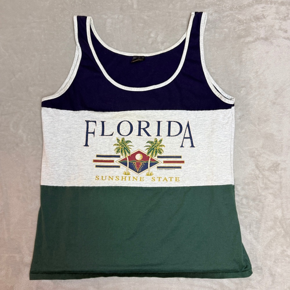 VTG Cool Coverups Florida Sunshine State Tank Top Mens XL Colorblock 90s Resort